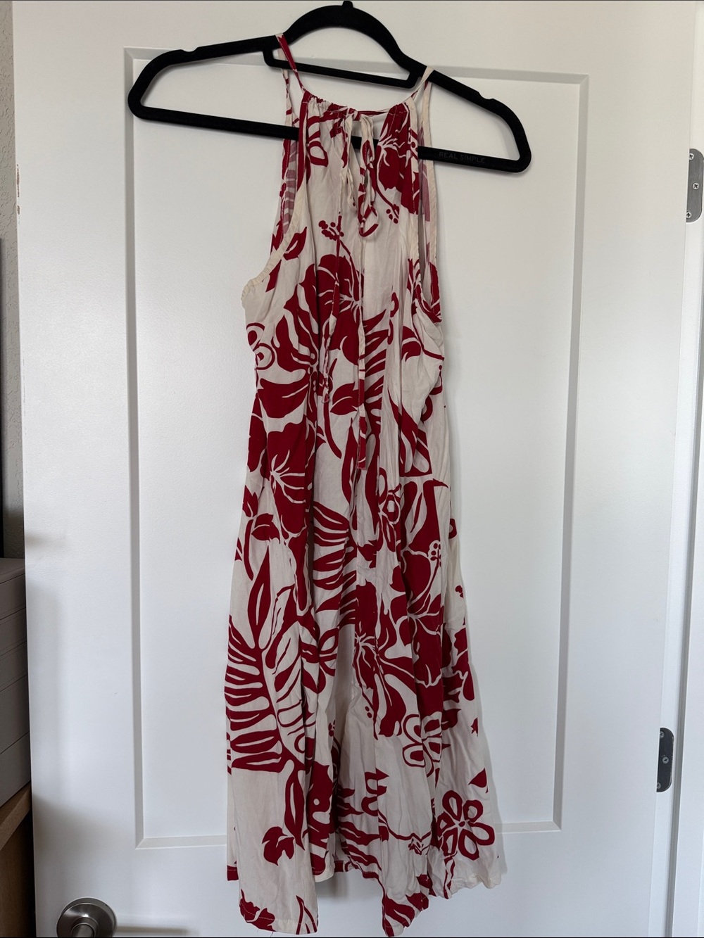 Red & White/Light Cream Floral Midi Dress - Sleeveless Summer Maxi - Picture 2 of 7